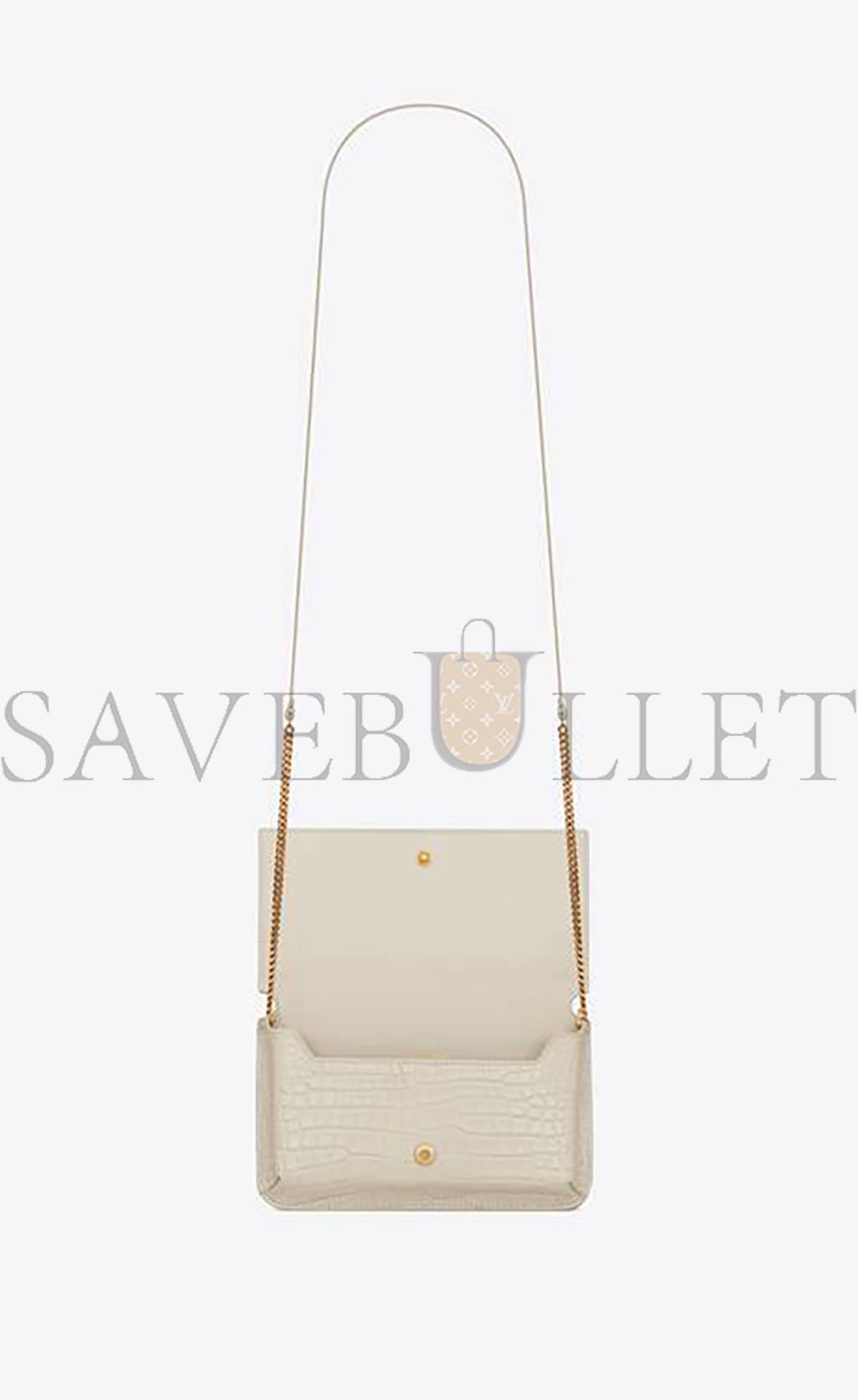 YSL CASSANDRE PHONE HOLDER WITH STRAP IN SHINY CROCODILE-EMBOSSED LEATHER 635095DND1J9207 (18*11*2.5cm)