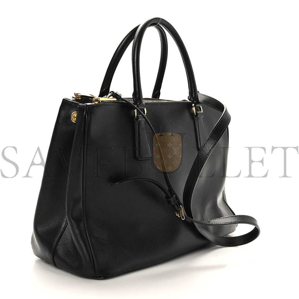 PRADA SAFFIANO MEDIUM GALLERIA DOUBLE ZIP TOTE BLACK (34*24*15cm)