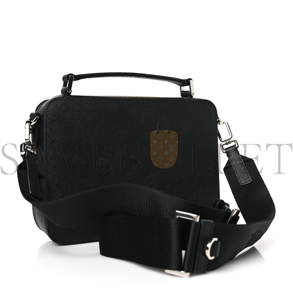 PRADA SAFFIANO TRAVEL MENS MEDIUM BRIQUE CROSSBODY BAG BLACK (22*17*6cm)