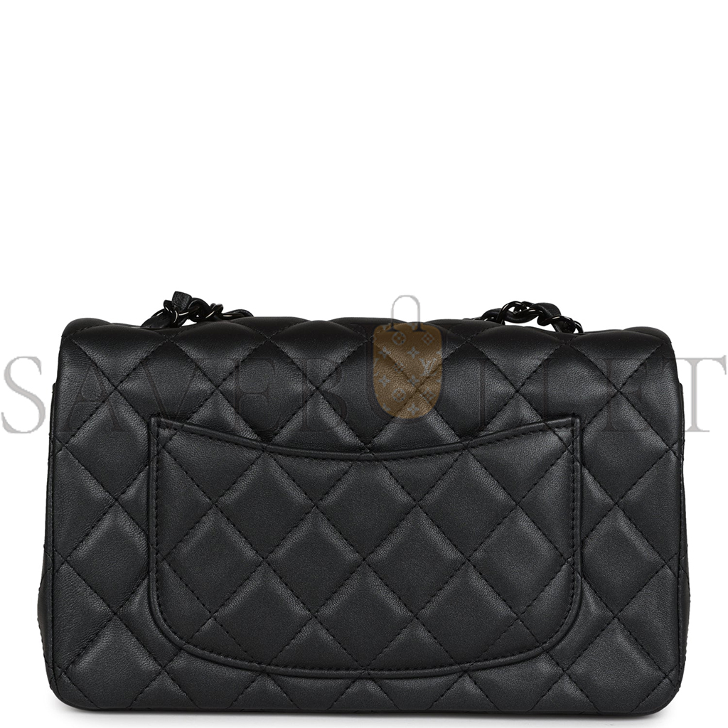 CHANEL MINI RECTANGULAR FLAP SO BLACK IRIDESCENT LAMBSKIN BLACK HARDWARE AP1116 (20*13*6cm) 