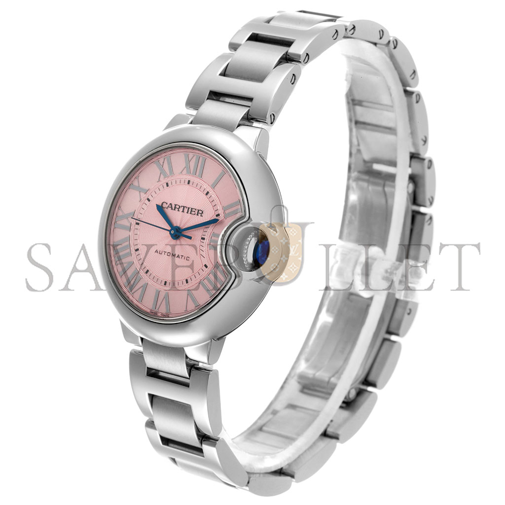 CARTIER BALLON BLEU MIDSIZE STEEL PINK DIAL LADIES WATCH W6920041