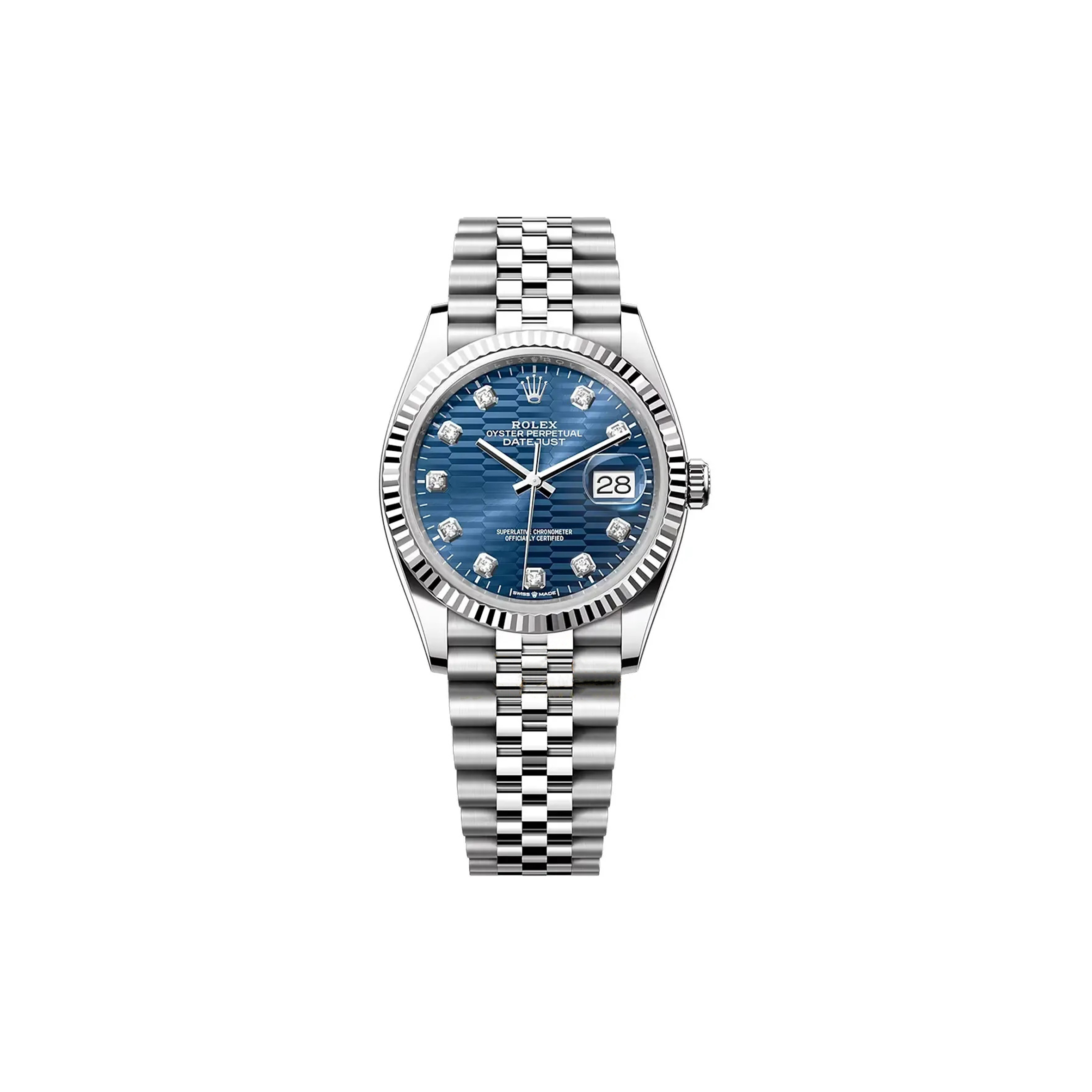 ROLEX DATEJUST BLUE FLUTED PATTERN DIAL 36MM WATCH 126234-0057