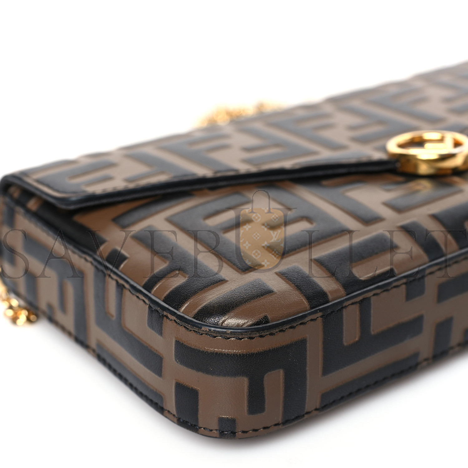 FENDI VITELLO SOFT F IS FENDI BI-COLOR FF 1974 EMBOSSED ENVELOPE WALLET ON CHAIN WITH POUCHES MAYA BLACK (21*12*3cm)