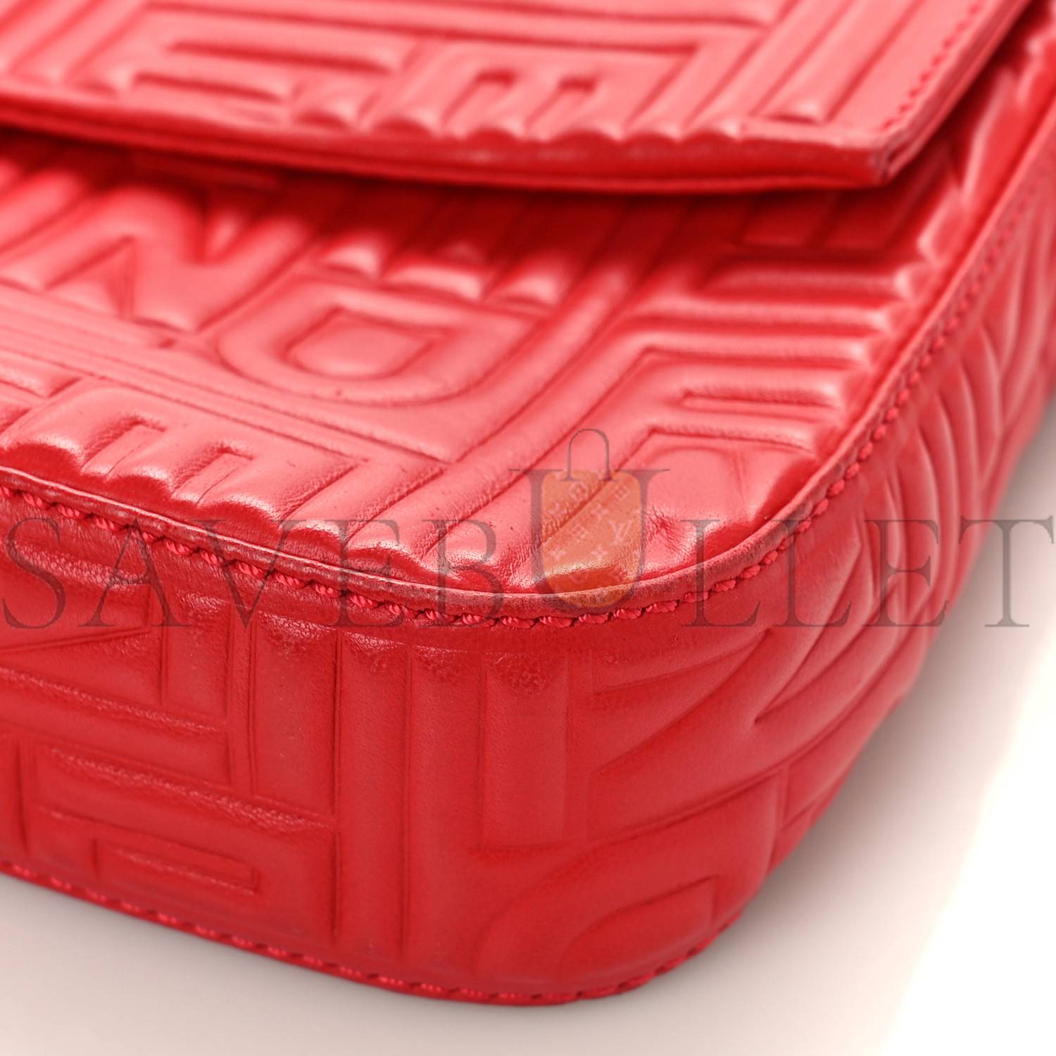 FENDI NAPPA LOGO EMBOSSED BAGUETTE RED (26*14*4cm)