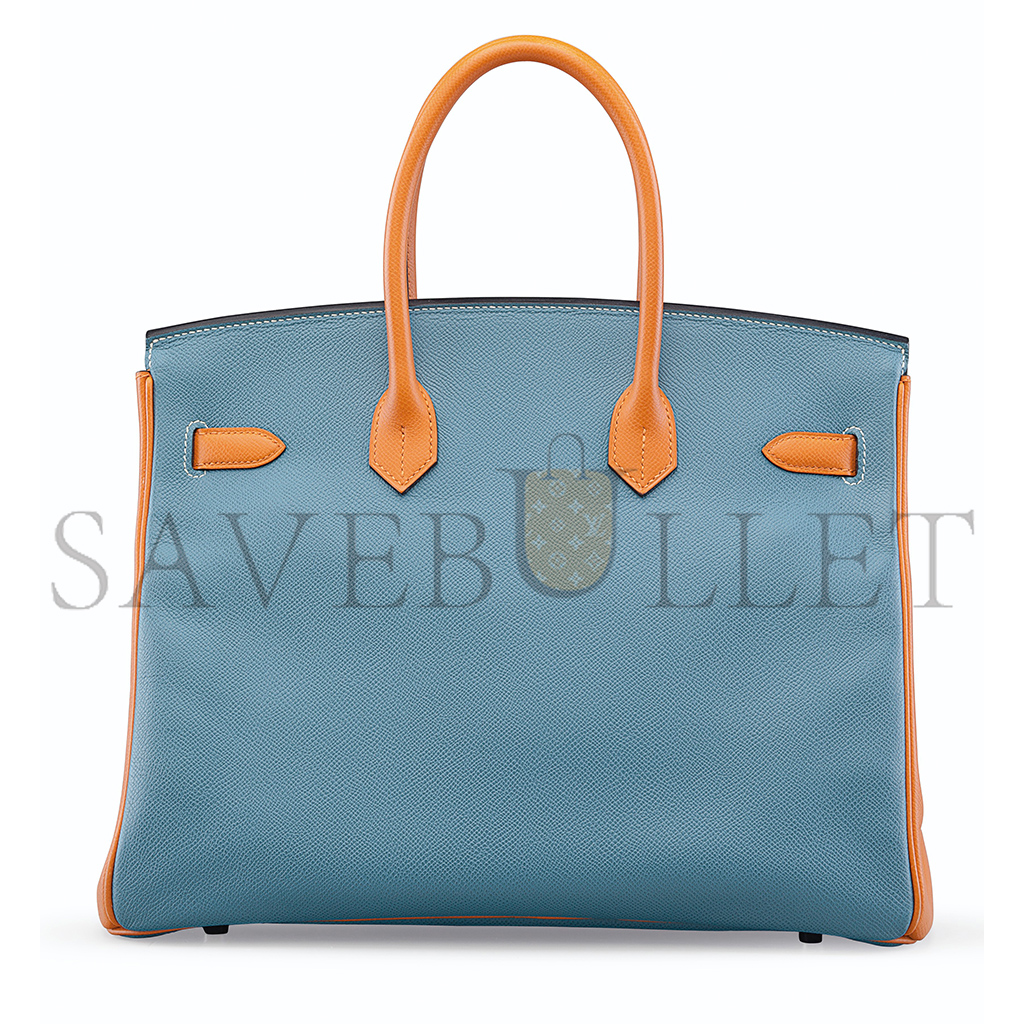 HERMÈS BIRKIN 25 TOGO LEATHER PEACOCK BLUE AND SUN YELLOW LEATHER WITH HORSESHOE LOGO SILVER BUCKLE 10092958 (25*20*13cm)