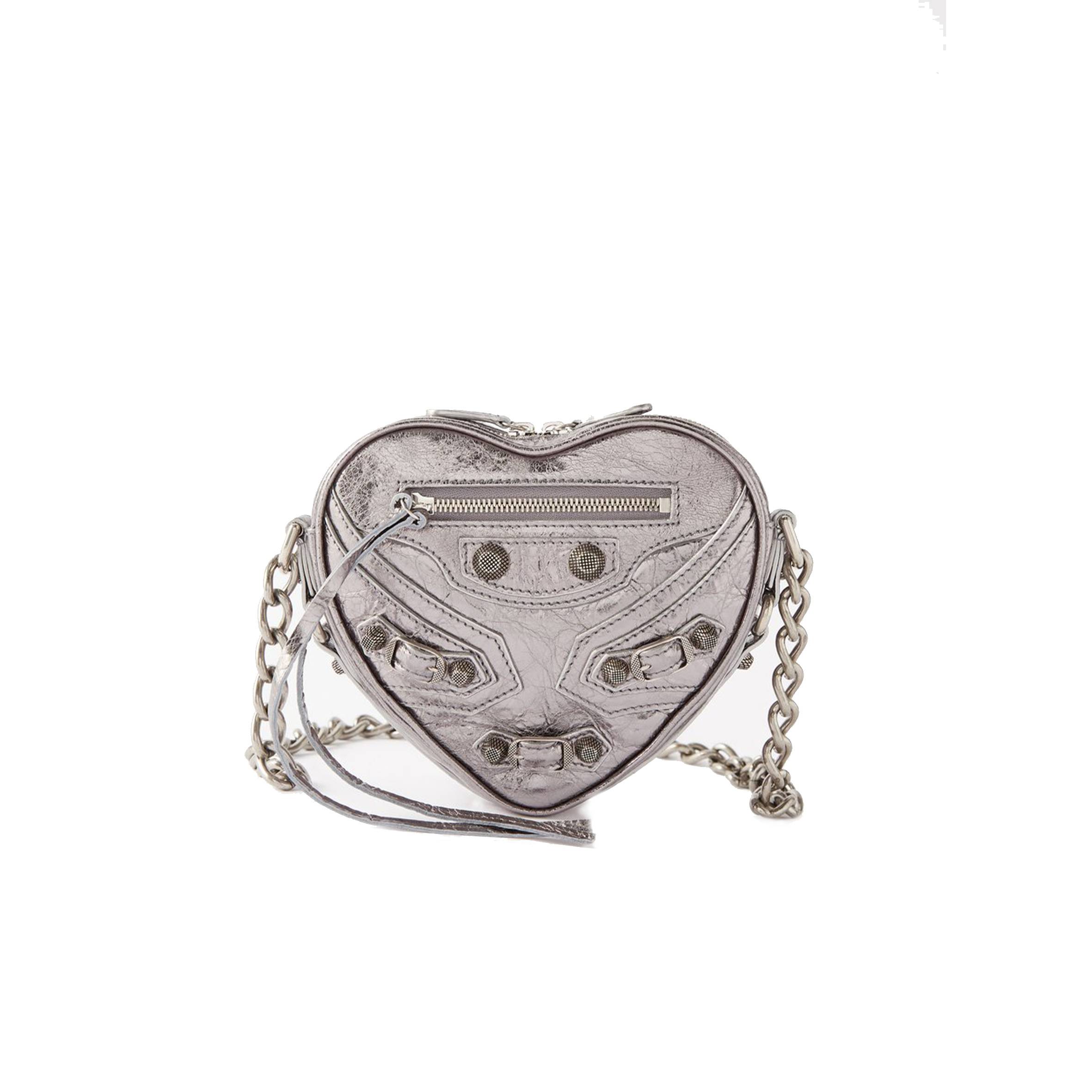 BALENCIAGA SILVER LE CAGOLE HEART METALLIC-LEATHER CROSS-BODY BAG MATCHESFASHION US (16*14*4cm)