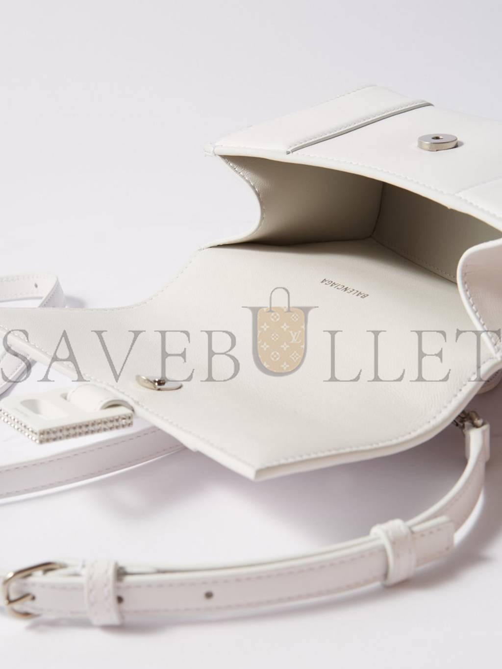 BALENCIAGA WHITE HOURGLASS XS CRYSTAL-LOGO LEATHER BAG MATCHESFASHION US (19*11.5*7.5cm)