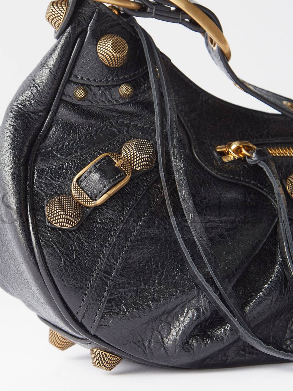 BALENCIAGA BLACK LE CAGOLE S CRACKLED-LEATHER SHOULDER BAG MATCHESFASHION US (34.2*19*8.3cm)