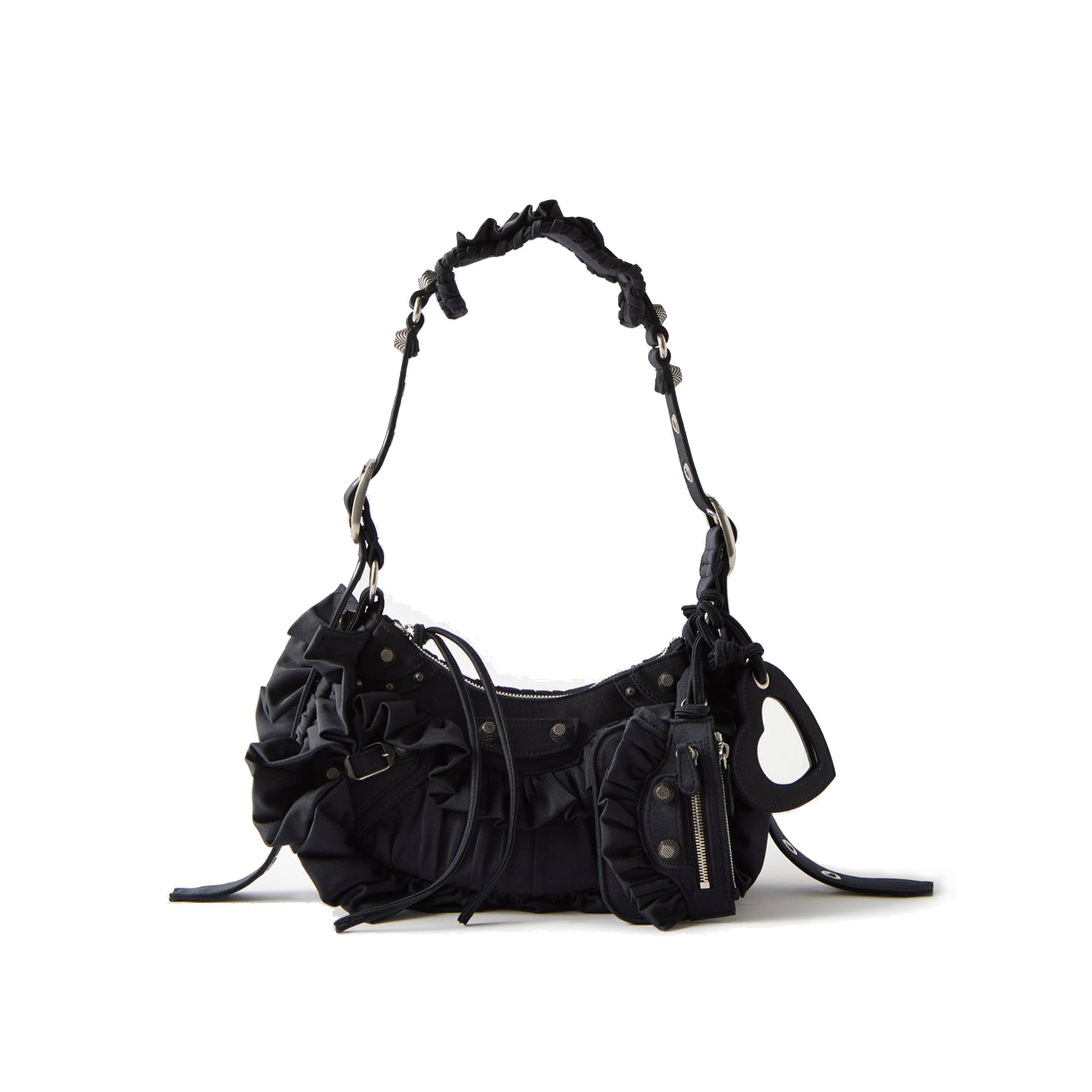 BALENCIAGA BLACK LE CAGOLE XS RUFFLED SPANDEX SHOULDER BAG  MATCHESFASHION US (25.6*11.4*7.3cm)