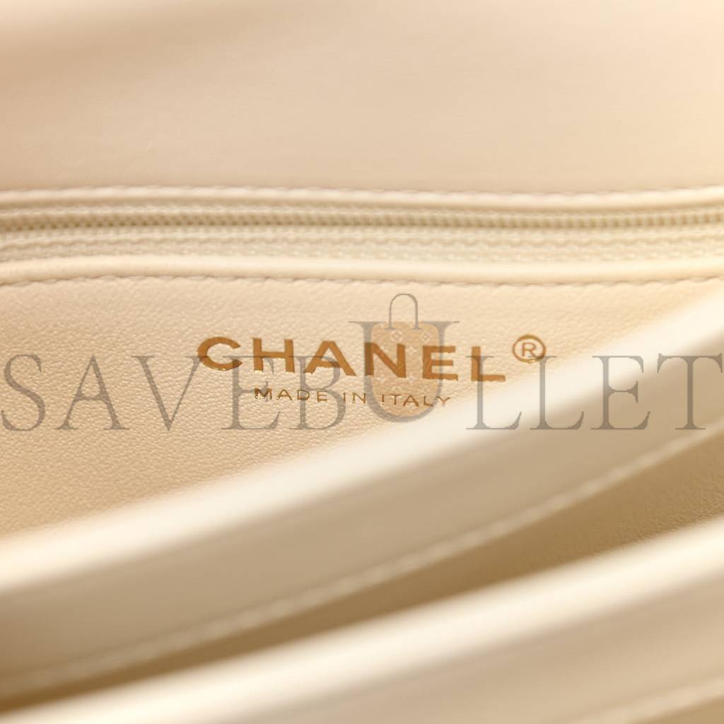 CHANEL LAMBSKIN QUILTED SMALL TRENDY CC DUAL HANDLE FLAP BAG WHITE ROSE GOLD HARDWARE (25*17*6cm)