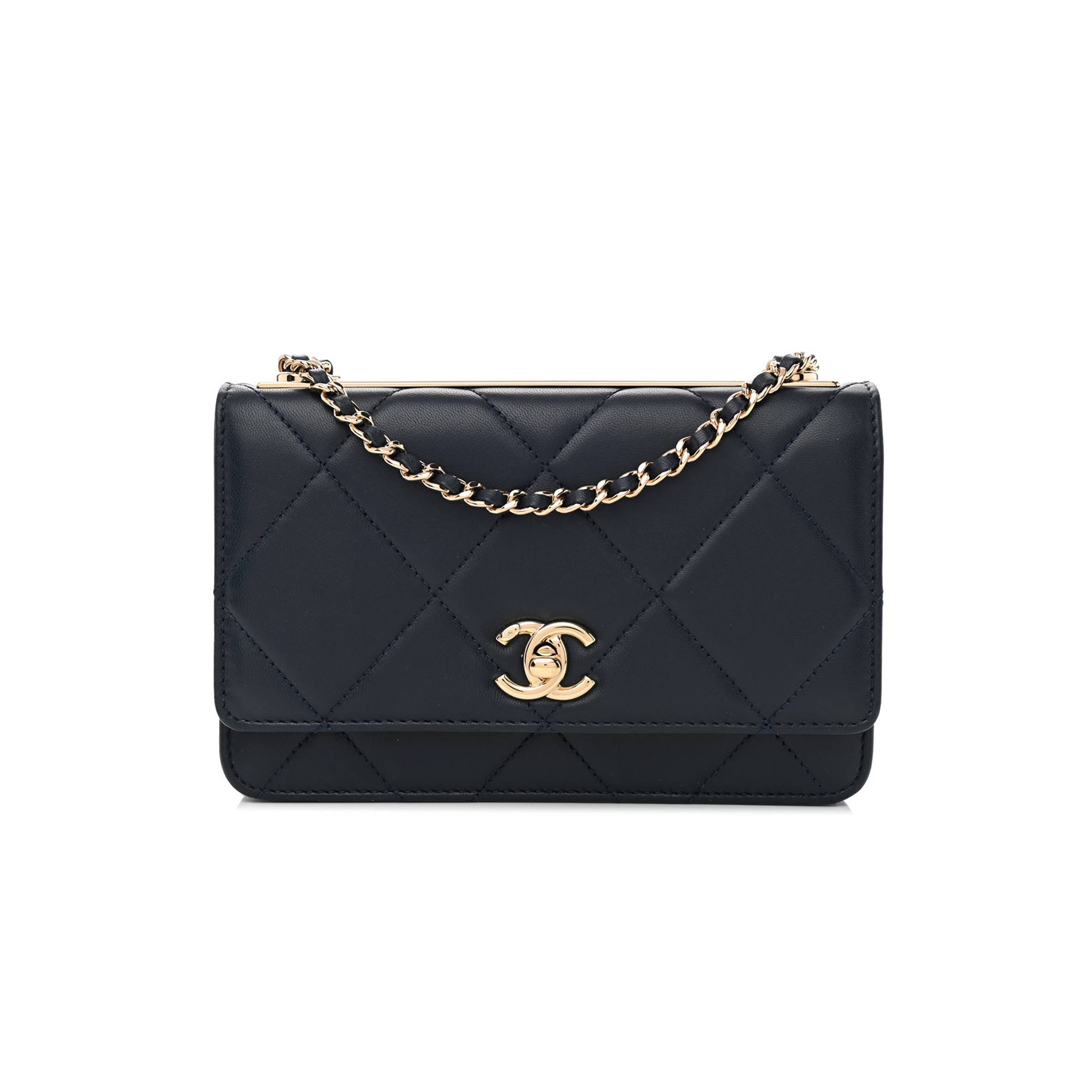 CHANEL LAMBSKIN QUILTED TRENDY CC WALLET ON CHAIN WOC NAVY ROSE GOLD HARDWARE (19*12*3cm)