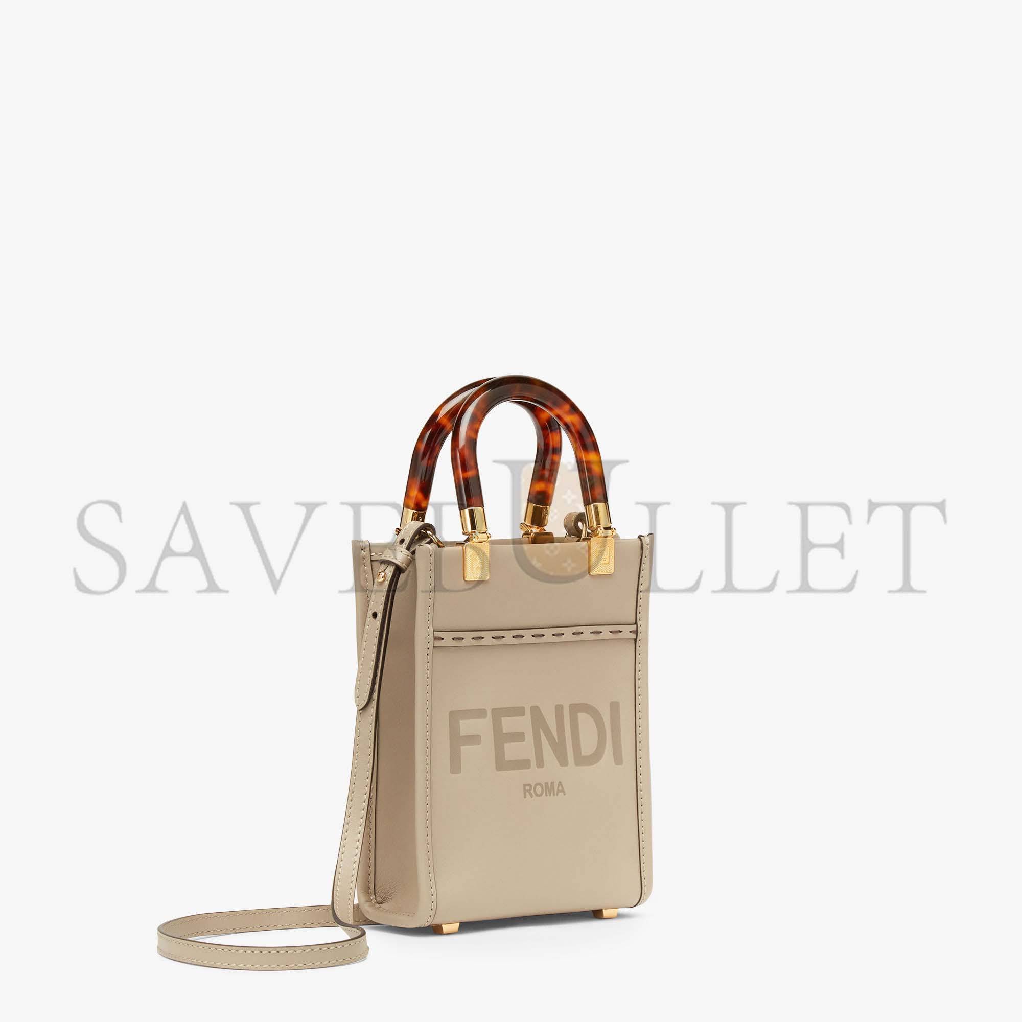 FENDI MINI SUNSHINE SHOPPER - DOVE-GRAY LEATHER MINI-BAG 8BS051ABVLF0E65 (18*13*6.5cm)