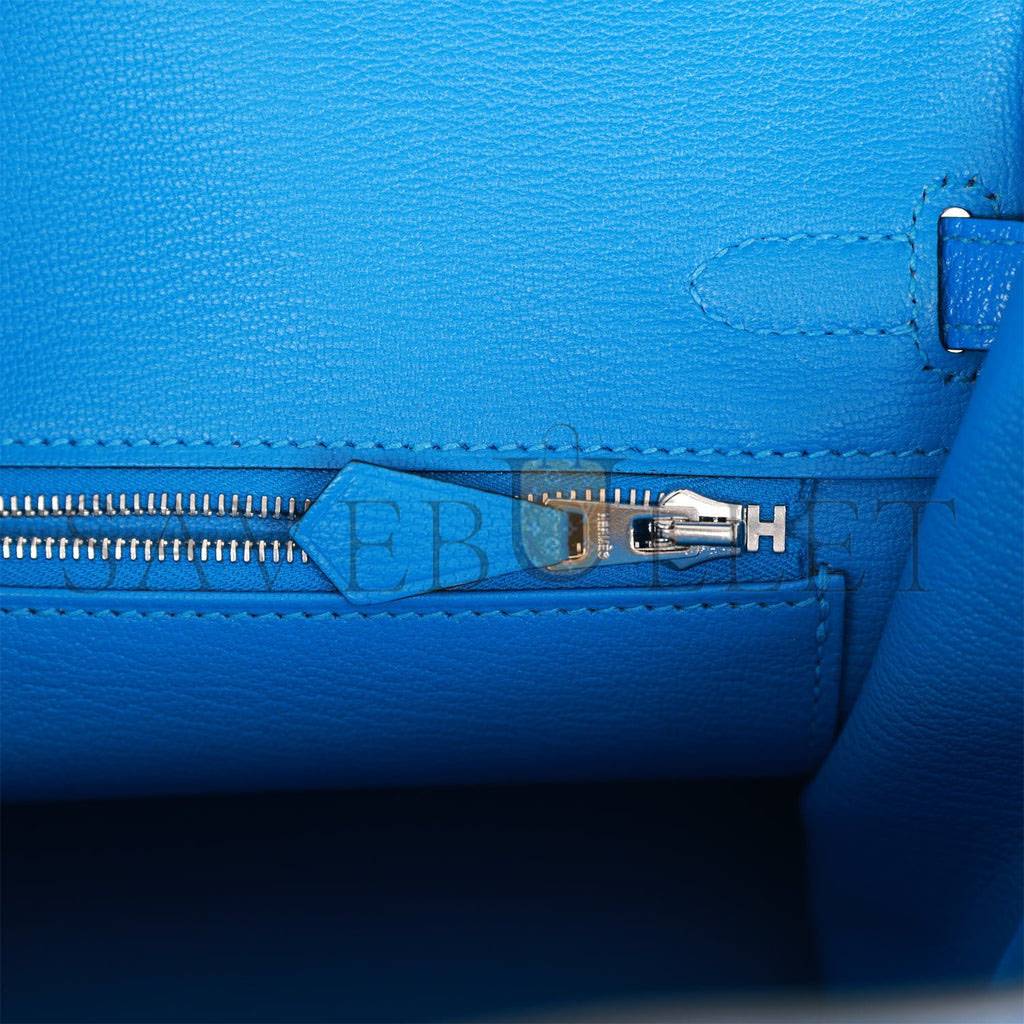 HERMES SPECIAL ORDER (HSS) BIRKIN 25 BLEU HYDRA AND BLEU SAPHIR CHÈVRE BRUSHED PALLADIUM HARDWARE HANDMADE  (25cm)