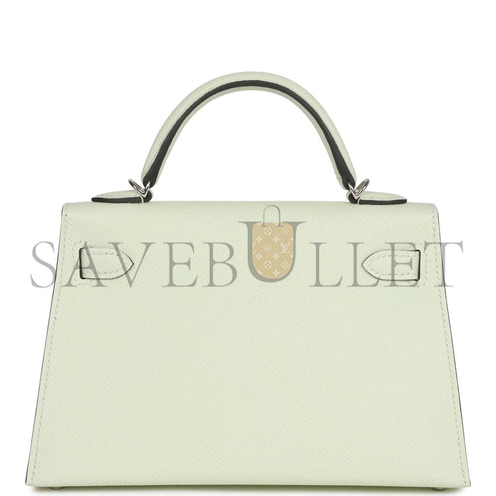 HERMES MINI KELLY SELLIER 20 VERT FIZZ EPSOM PALLADIUM HARDWARE (19*12*5.5cm)