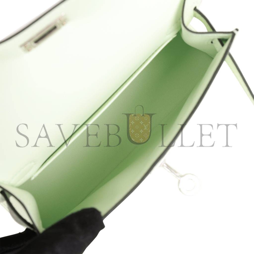 HERMES MINI KELLY SELLIER 20 VERT FIZZ EPSOM PALLADIUM HARDWARE (19*12*5.5cm)