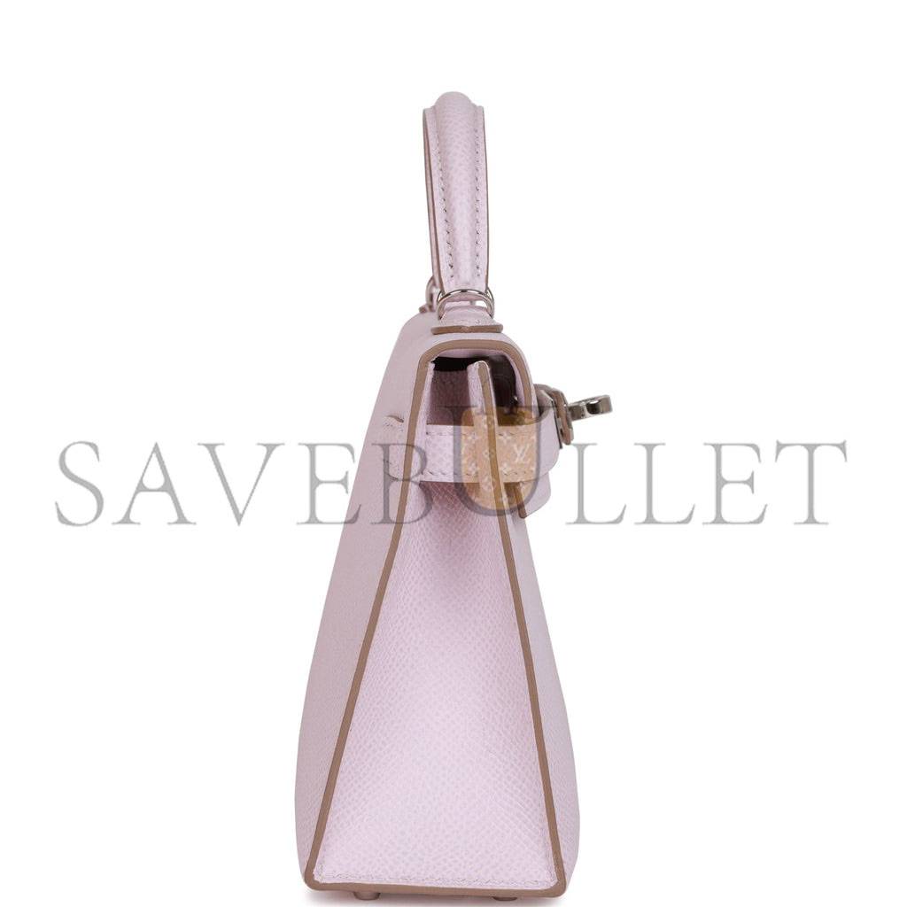 HERMES MINI KELLY SELLIER 20 MAUVE PALE EPSOM PALLADIUM HARDWARE (19*12*5.5cm)