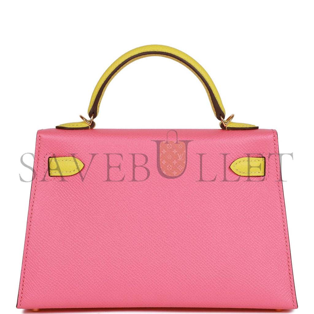 HERMES SPECIAL ORDER (HSS) KELLY MINI SELLIER 20 ROSE AZALEE AND LIME EPSOM GOLD HARDWARE (19*12*5.5cm)