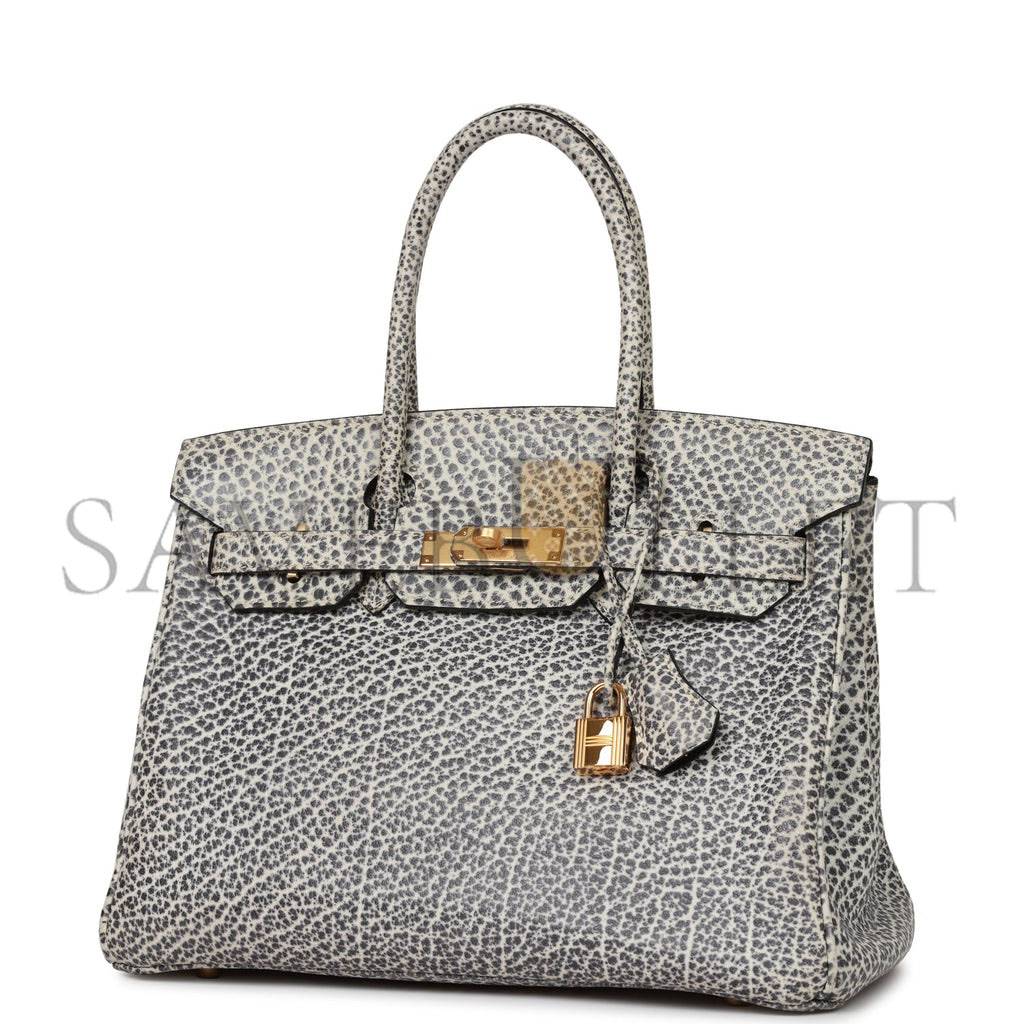 HERMES VINTAGE HERMES BIRKIN 30 WHITE DALMATIAN BUFFALO GOLD HARDWARE (30*22*16cm)