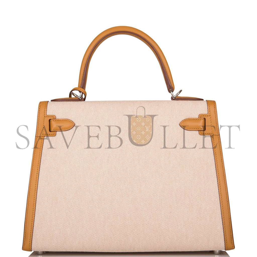 HERMES KELLY SELLIER 28 SESAME TOILE AND SWIFT PALLADIUM HARDWARE (28*22*10cm)