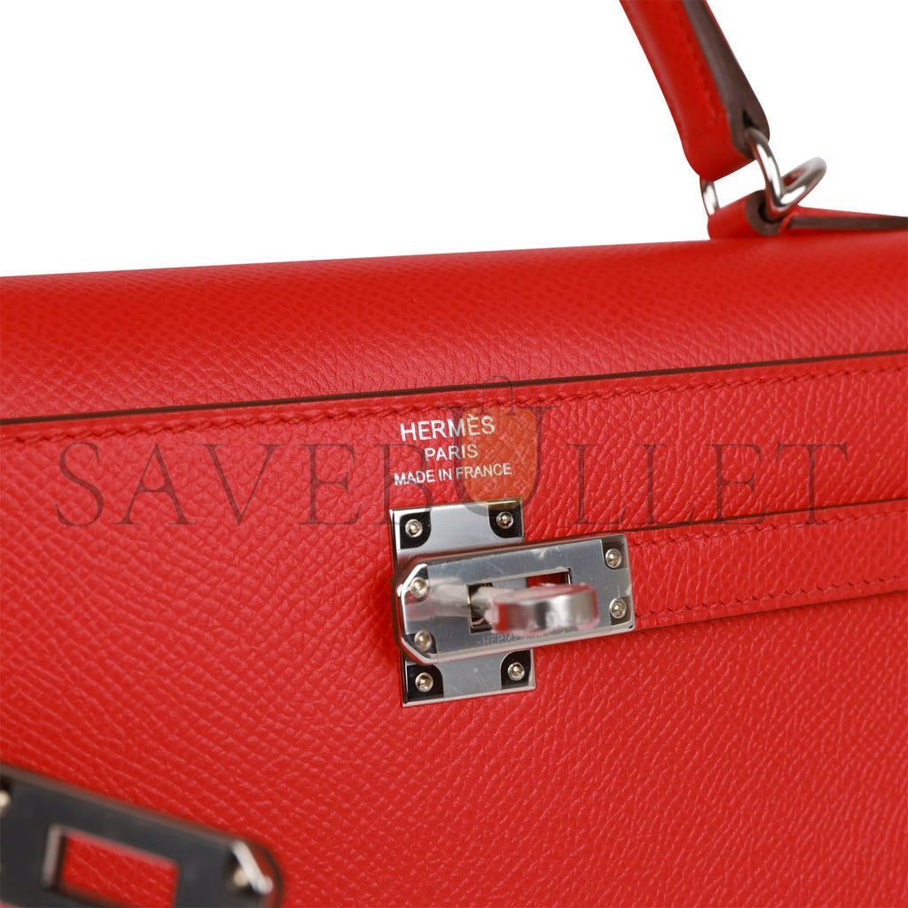 HERMES KELLY SELLIER 25 ROUGE DE COEUR VERSO EPSOM PALLADIUM HARDWARE  (25*17*7cm