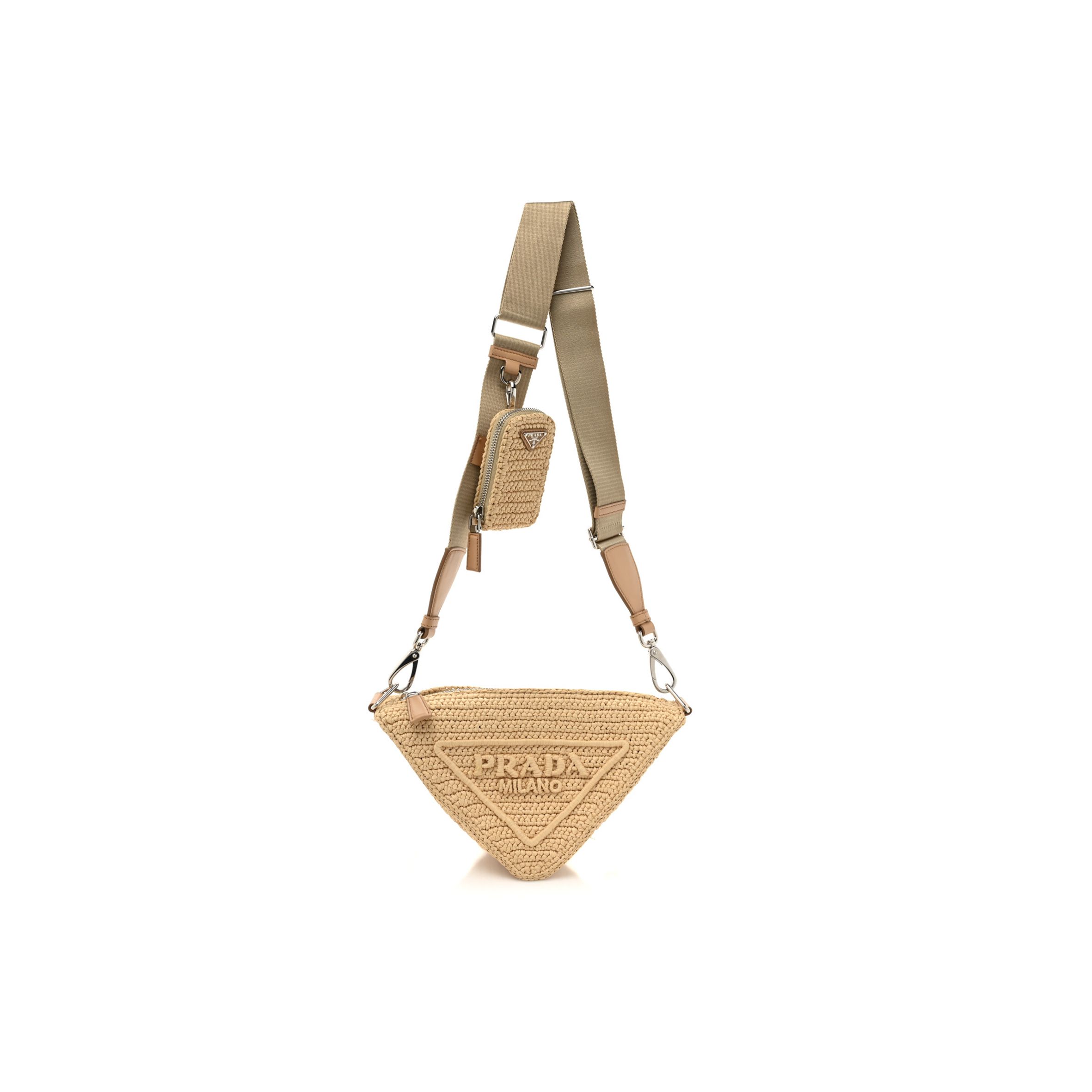 PRADA RAFFIA TRIANGLE SHOULDER BAG NATURAL (27*16*10cm)