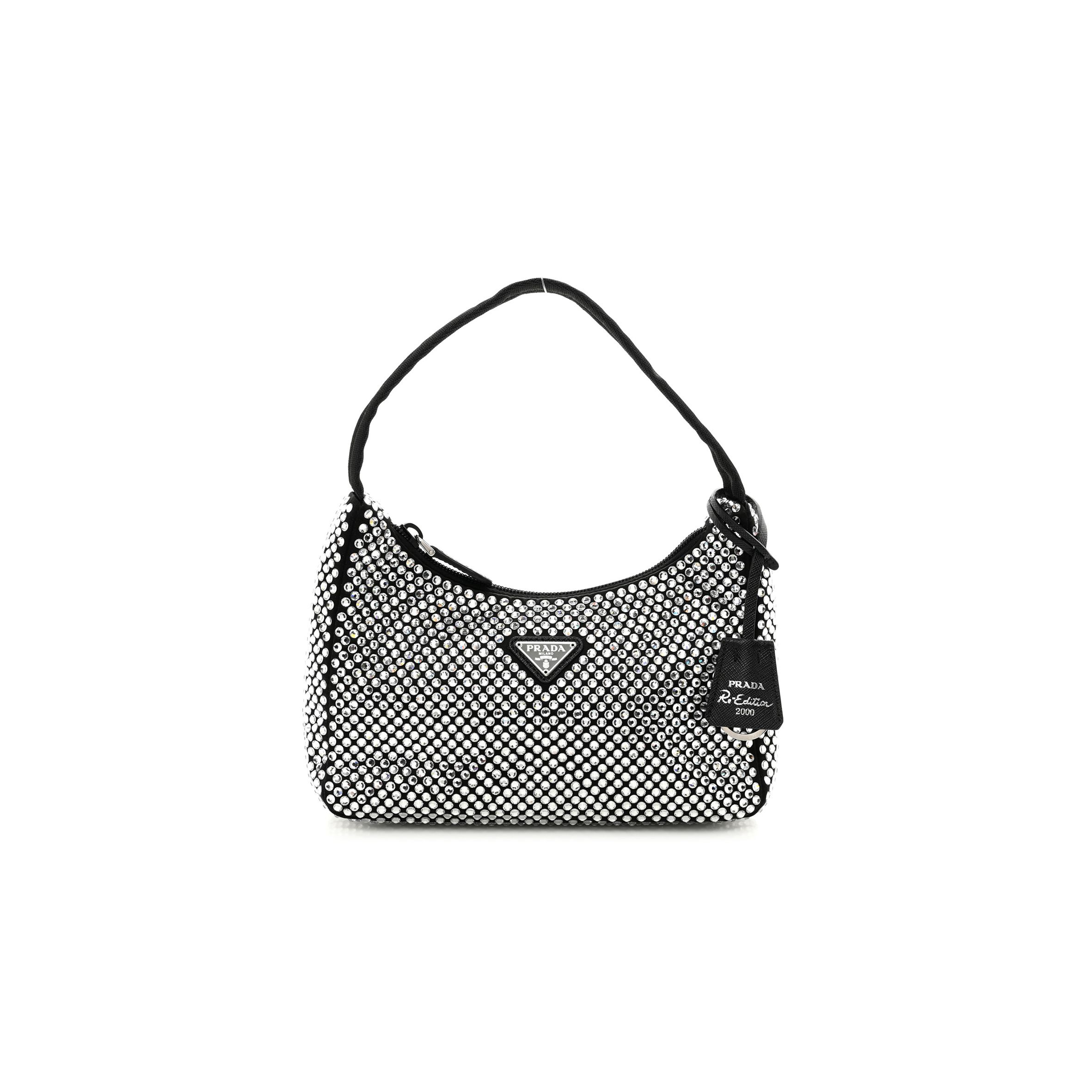 PRADA SATIN CRYSTAL MINI RE-EDITION 2000 BAG BLACK (22*17*6cm)