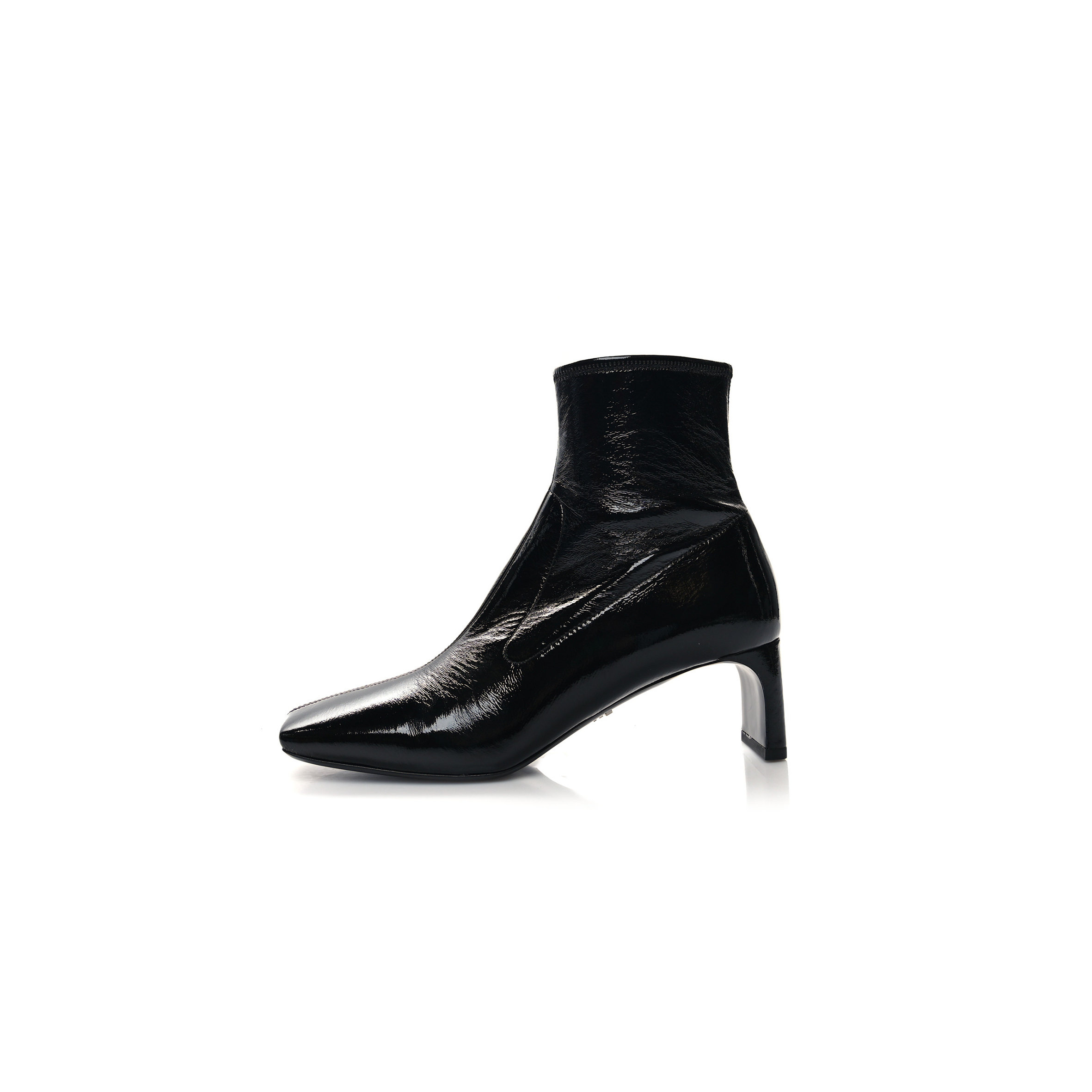 PRADA PATENT NAPLAK TECH SQUARE TOE 55MM ANKLE BOOTS 40.5 BLACK