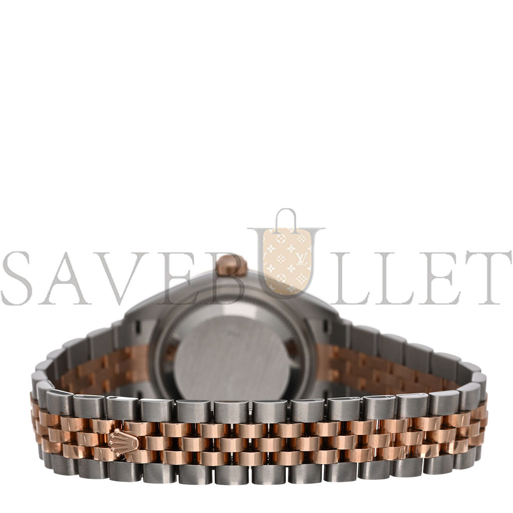 ROLEX STAINLESS STEEL 18K EVEROSE GOLD 28MM OYSTER PERPETUAL DATEJUST WATCH CHOCOLATE ROMAN 279171