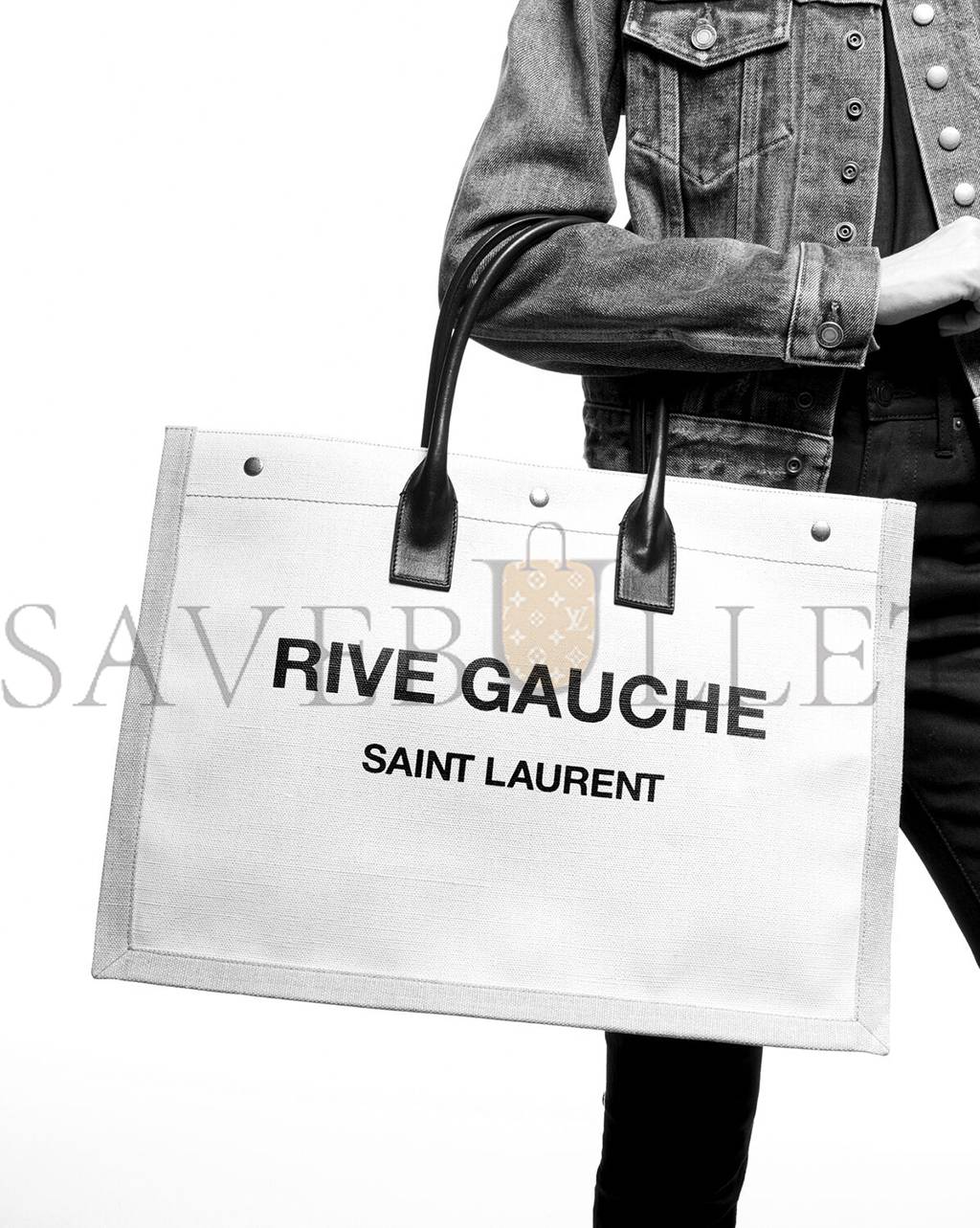 YSL RIVE GAUCHE TOTE BAG IN LINEN AND LEATHER 499290FAABR9054 (48*36*16cm)