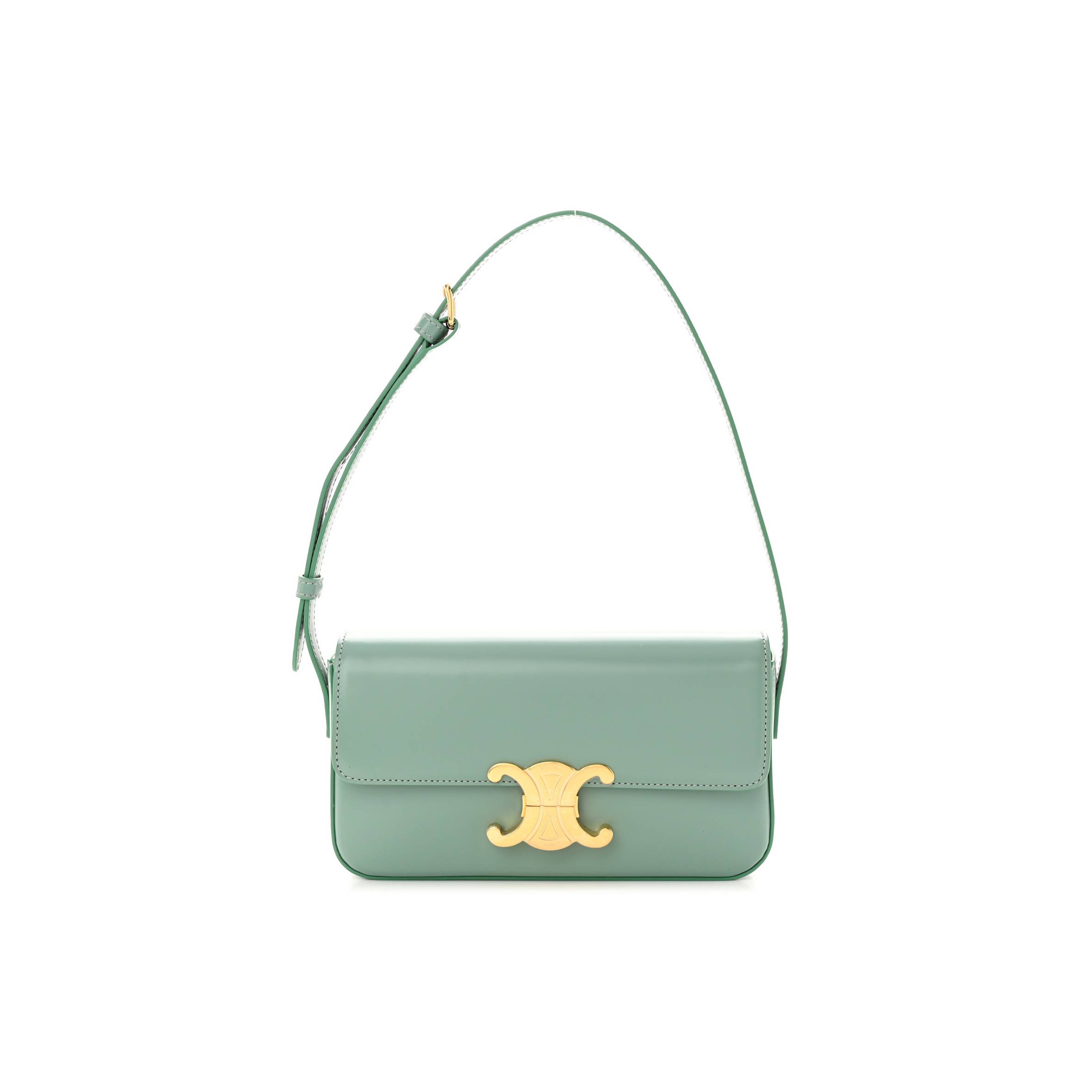 CELINE SHINY CALFSKIN TRIOMPHE SHOULDER BAG CELADON (20*12*4cm)