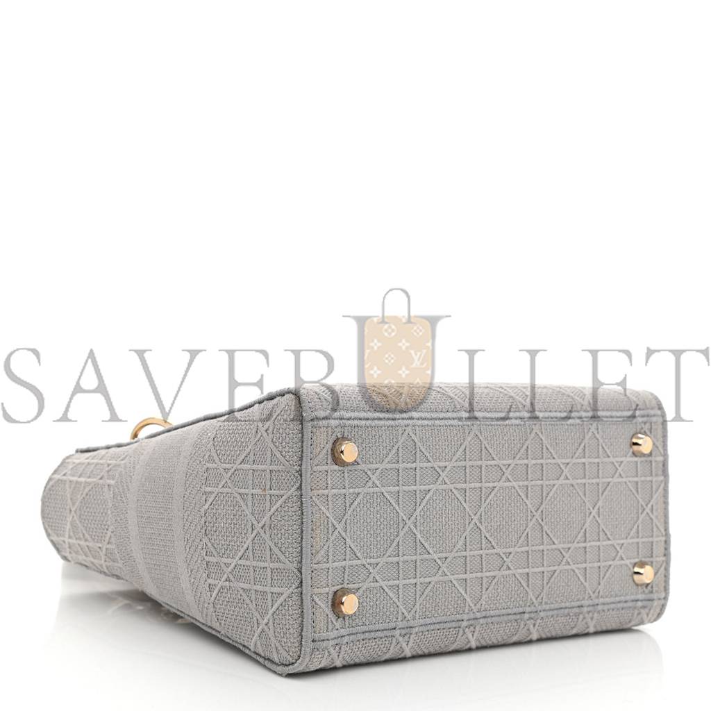 DIOR CANVAS EMBROIDERED CANNAGE MEDIUM LADY D-LITE GRAY (23*20*11.4cm)