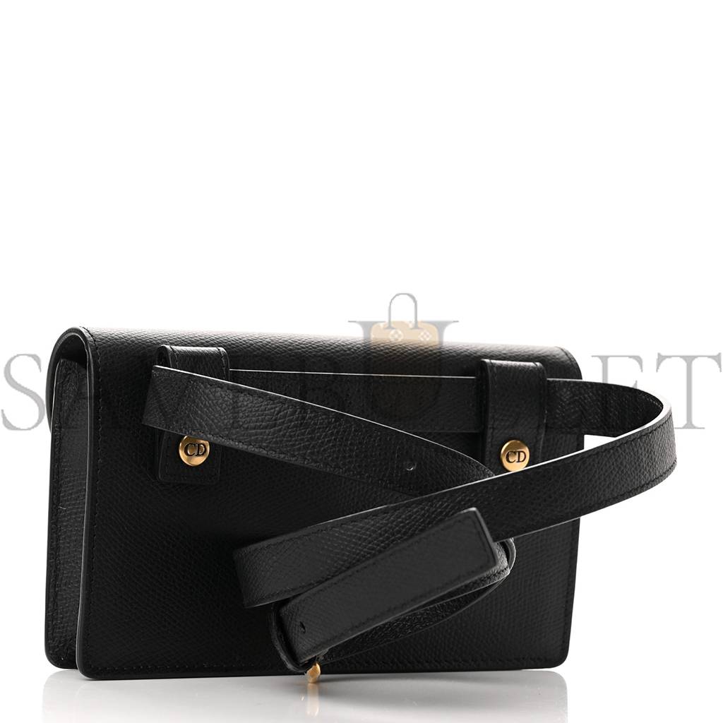 DIOR GRAINED CALFSKIN SADDLE BELT BAG BLACK (17*10*3.2cm)