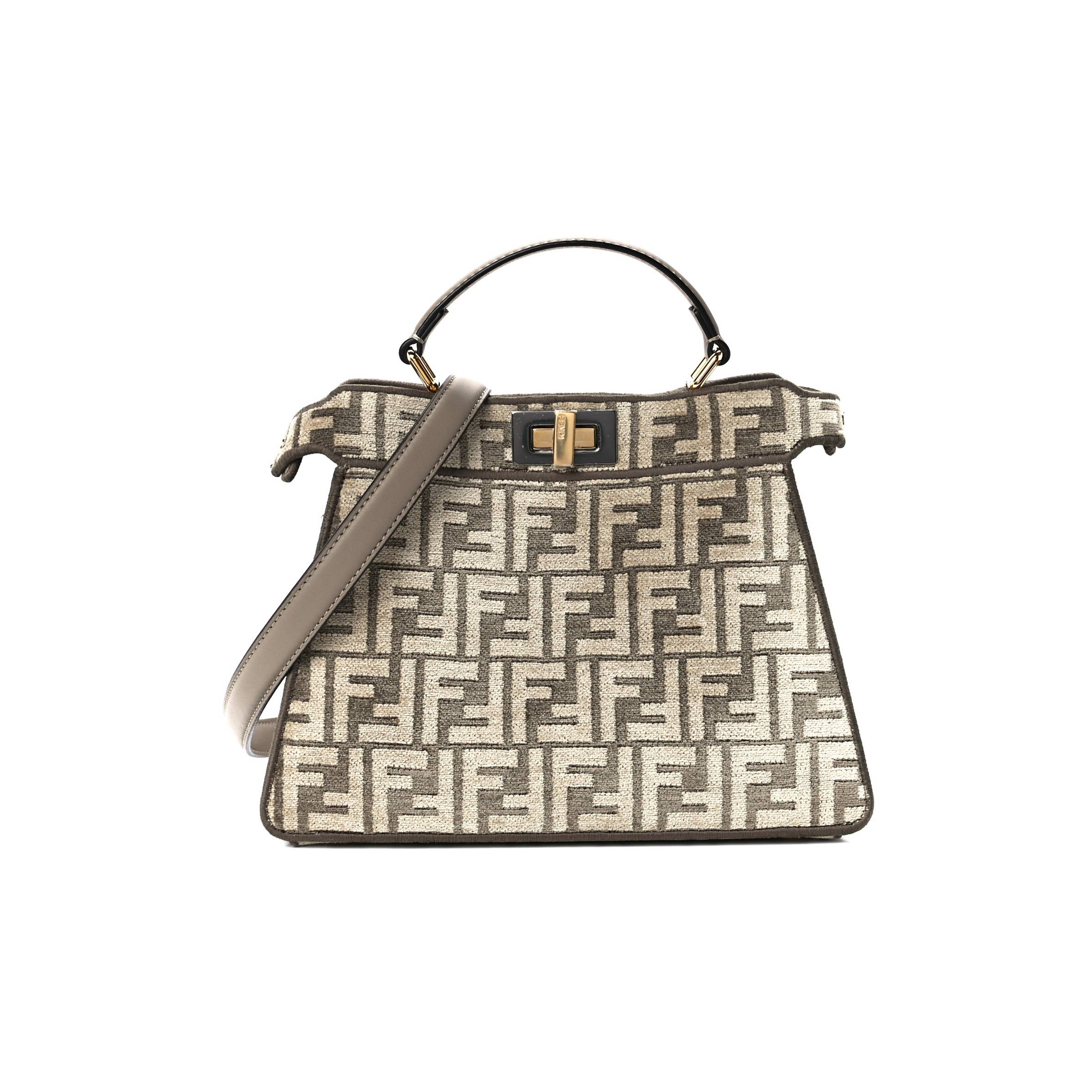 FENDI CHENILLE VITELLO SETA FF SMALL PEEKABOO I SEE U SATCHEL TORTORA NUVOLA (41*29*15cm)