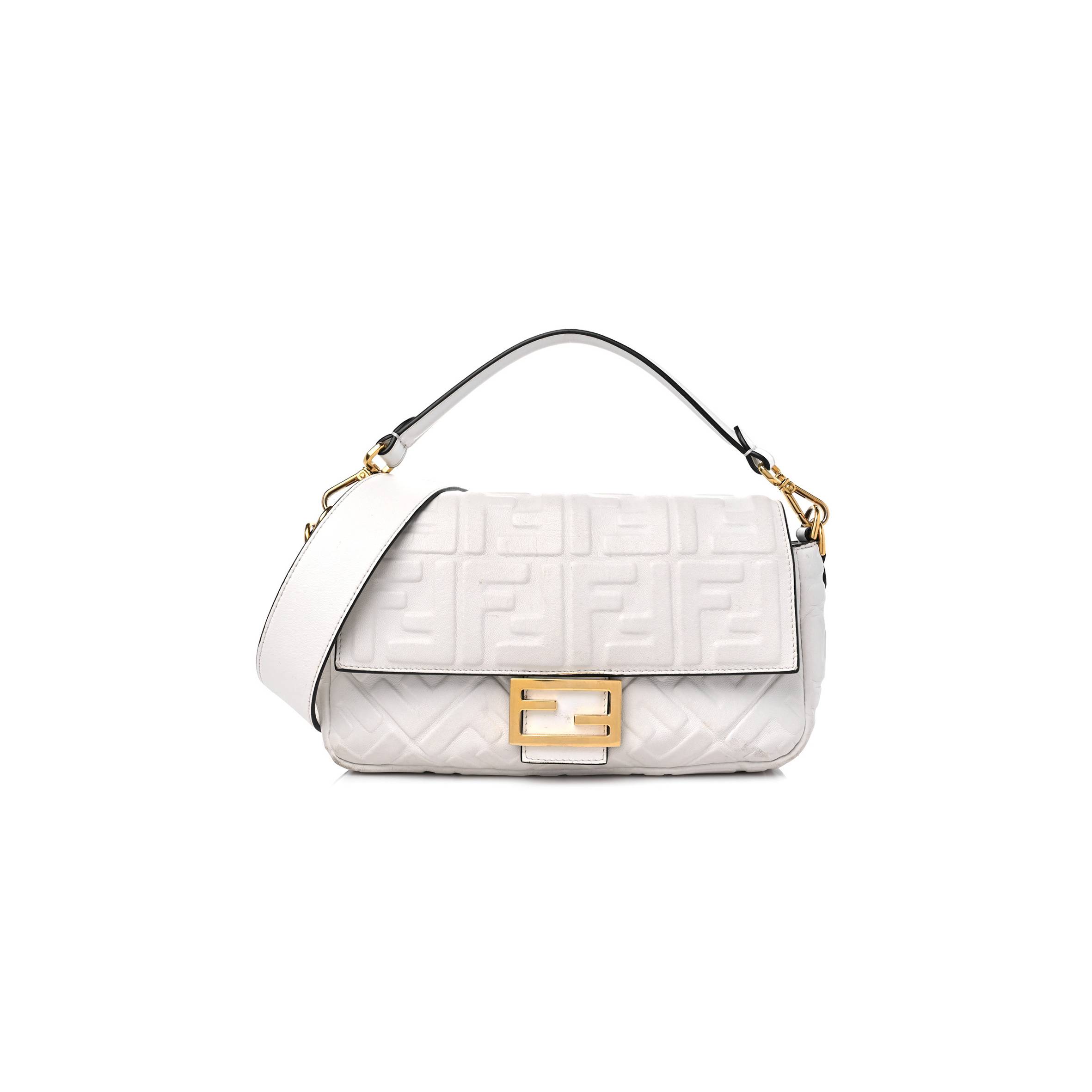 FENDI NAPPA FF 1974 EMBOSSED BAGUETTE WHITE (27*15*5cm)