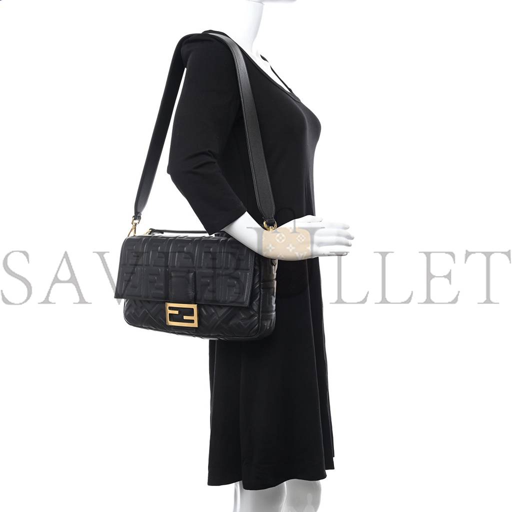 FENDI NAPPA FF 1974 EMBOSSED LARGE BAGUETTE BLACK (31*20*5cm)