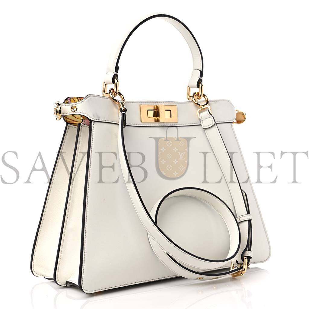 FENDI X VERSACE VITELLO SETA NAPPA FENDACE FF BAROQUE MEDIUM PEEKABOO I SEE U SATCHEL WHITE ICE (27*20*10cm)