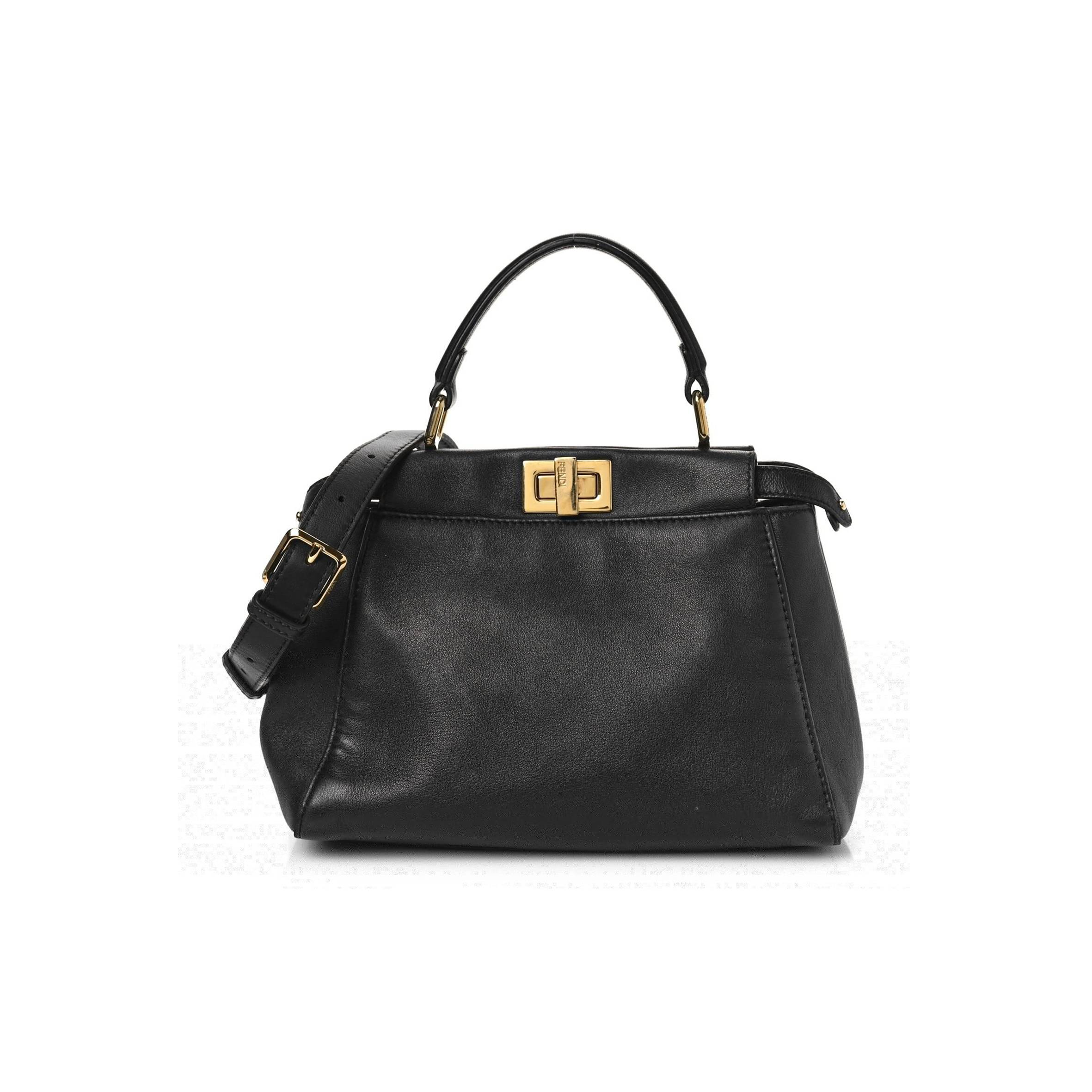 FENDI NAPPA MINI PEEKABOO ICONIC SATCHEL BLACK (23*19*11cm)